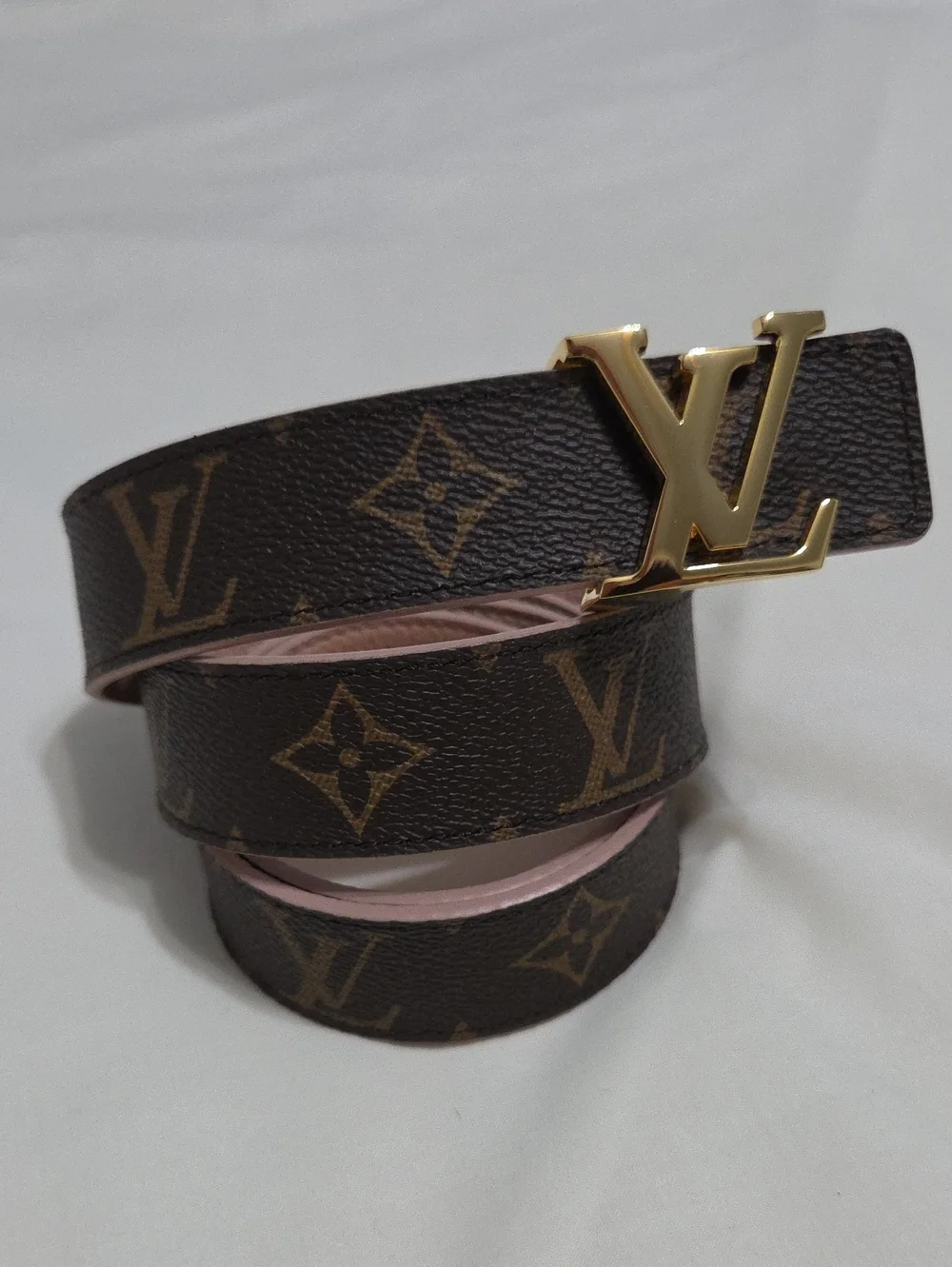 Reversible Louis Vuitton Pink/Brown Monogram Belt Gold LV Buckle